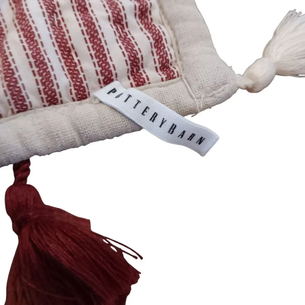 Pottery Barn Nellie Pick Stitch Red & Cream Reversible King Quilt & 2 Shams